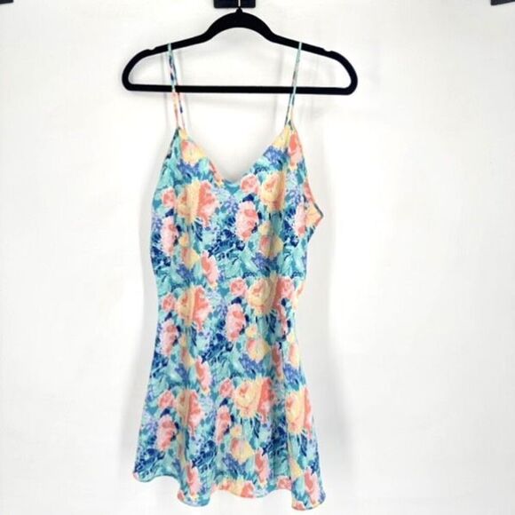 Vintage 90s Sedu Women's Floral Satin Slip Dress Lingerie Multicolor Medium - Picture 2 of 10